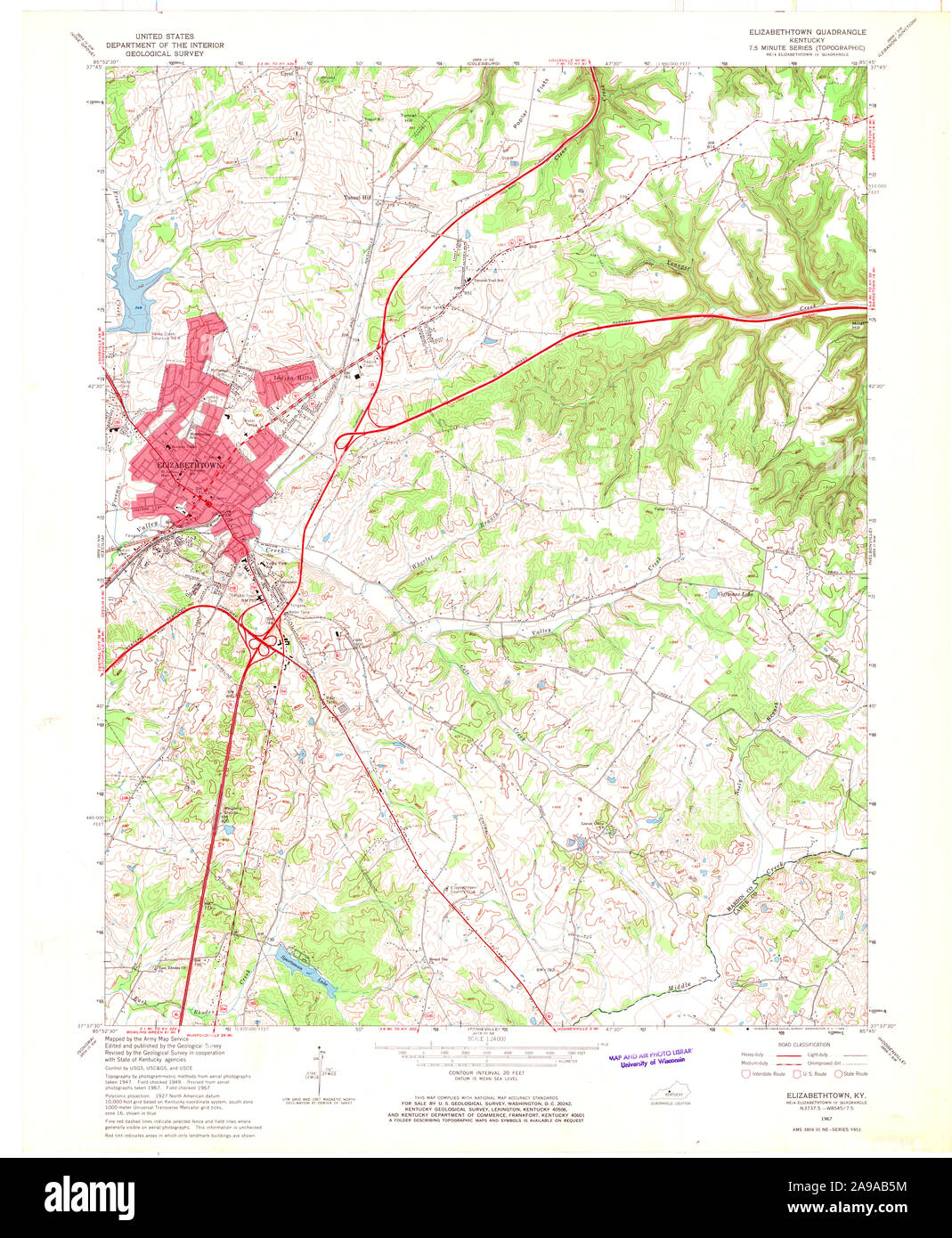 USGS TOPO Map Kentucky KY Elizabethtown 708587 1967 24000 Stock Photo