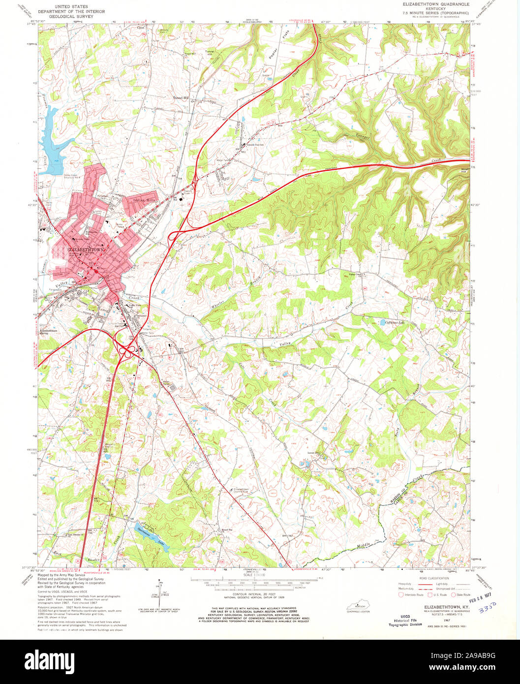 USGS TOPO Map Kentucky KY Elizabethtown 803484 1967 24000 Stock Photo