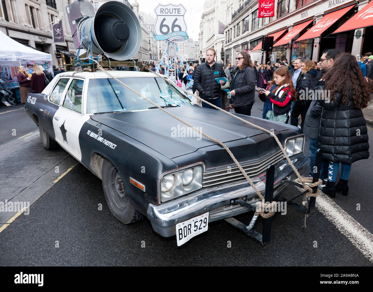 The Bluesmobile, an authentic 1974 Dodge Monaco, a replica of the classic ex Mount Prospect Police Car, featured in the cult film 'The Blues Brothers' Stock Photo