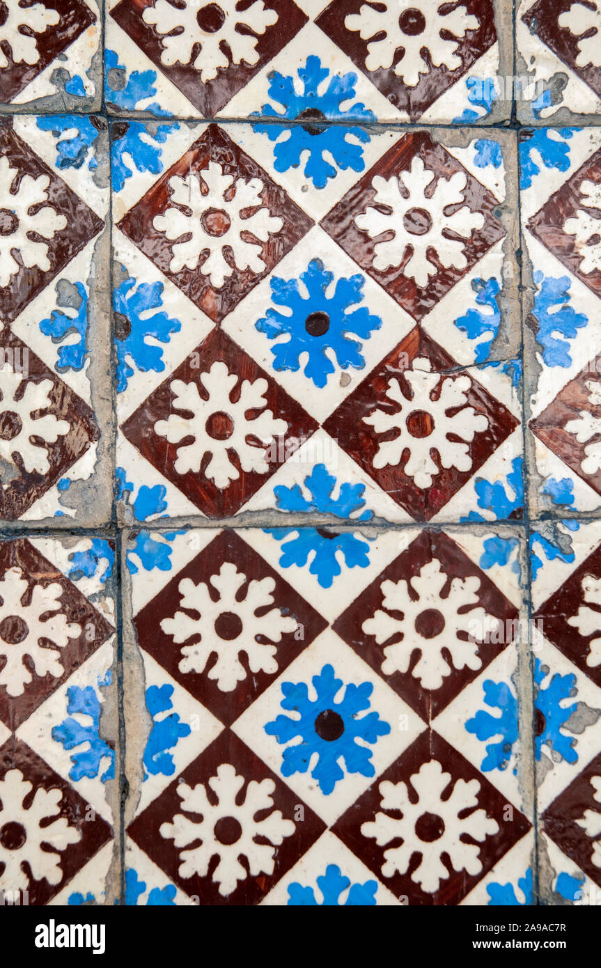 Traditional Portuguese tiles, azulejos, on a wall in Porto, Portugal Stock Photo