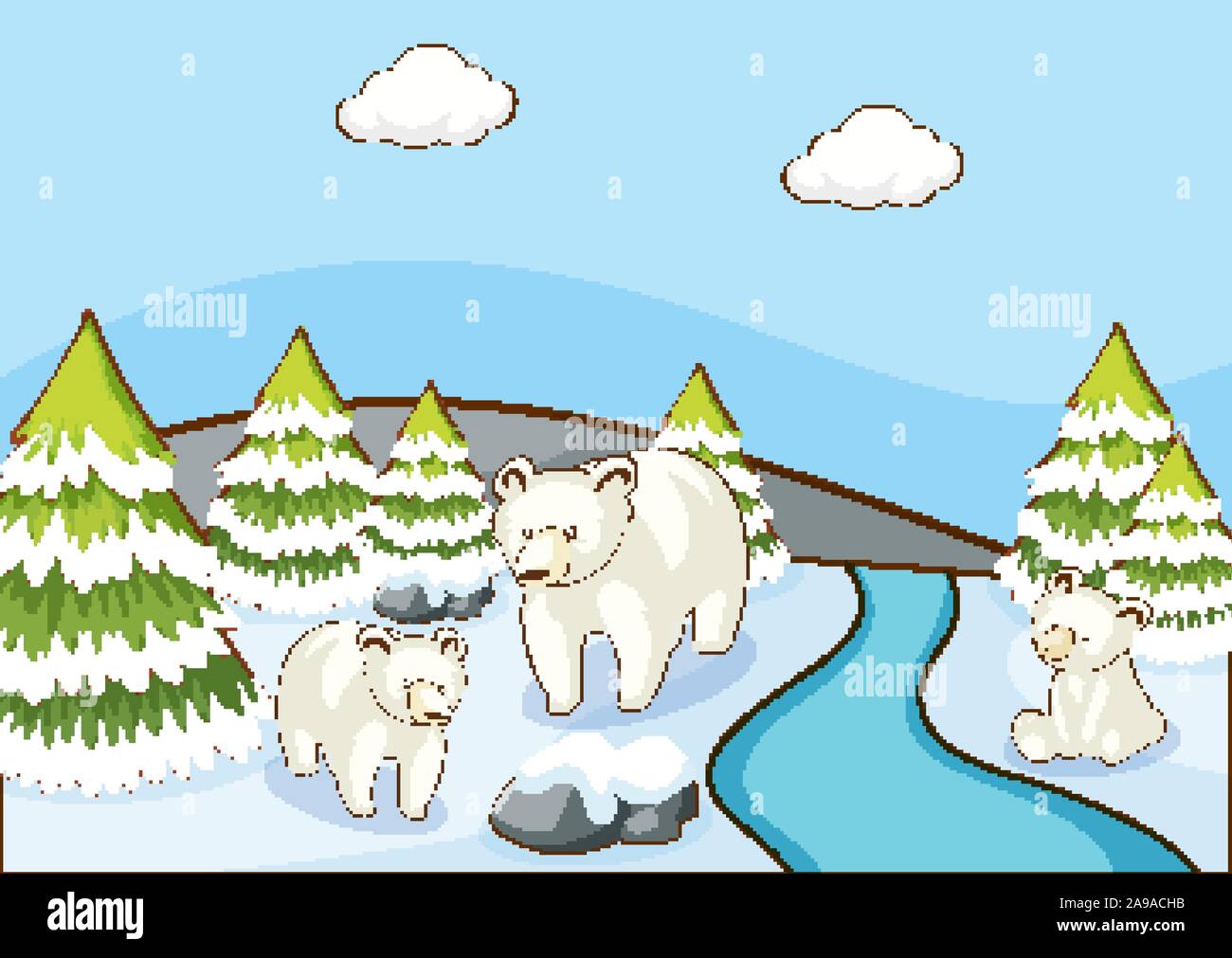 Scene with polar bears in snow mountain illustration Stock Vector Image ...