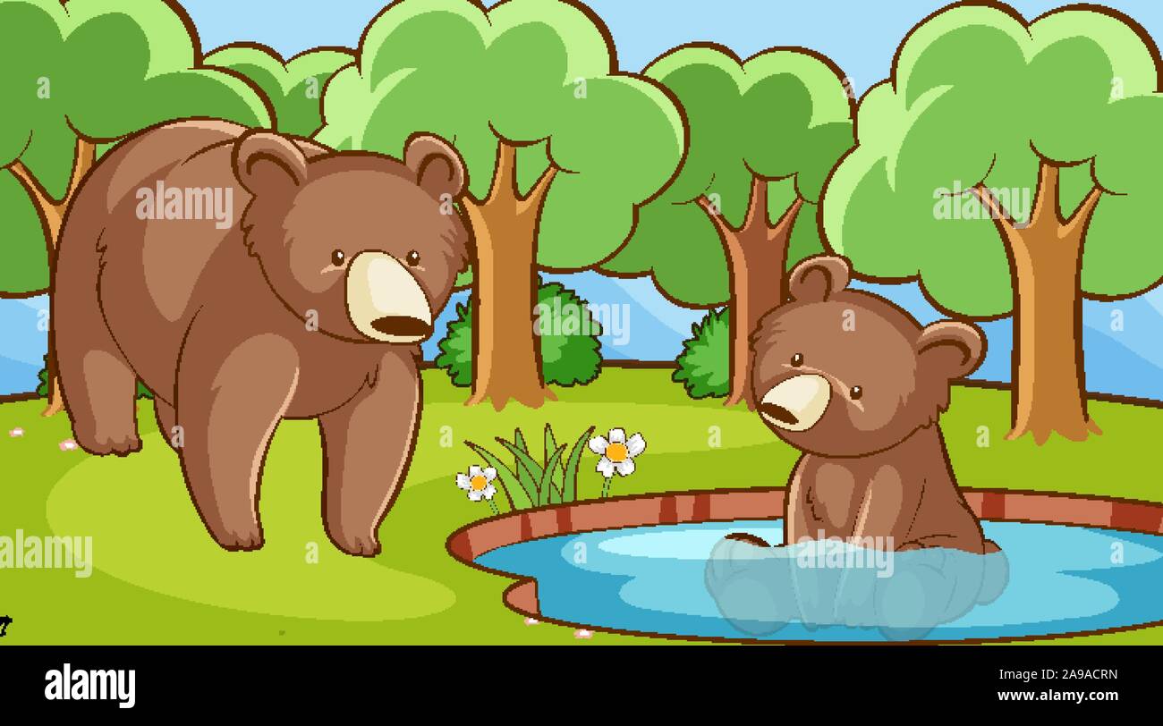 Scene with bears in the forest illustration Stock Vector Image & Art ...