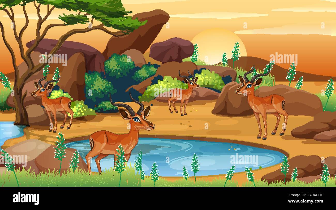 Scene with many deers at the open zoo illustration Stock Vector Image ...