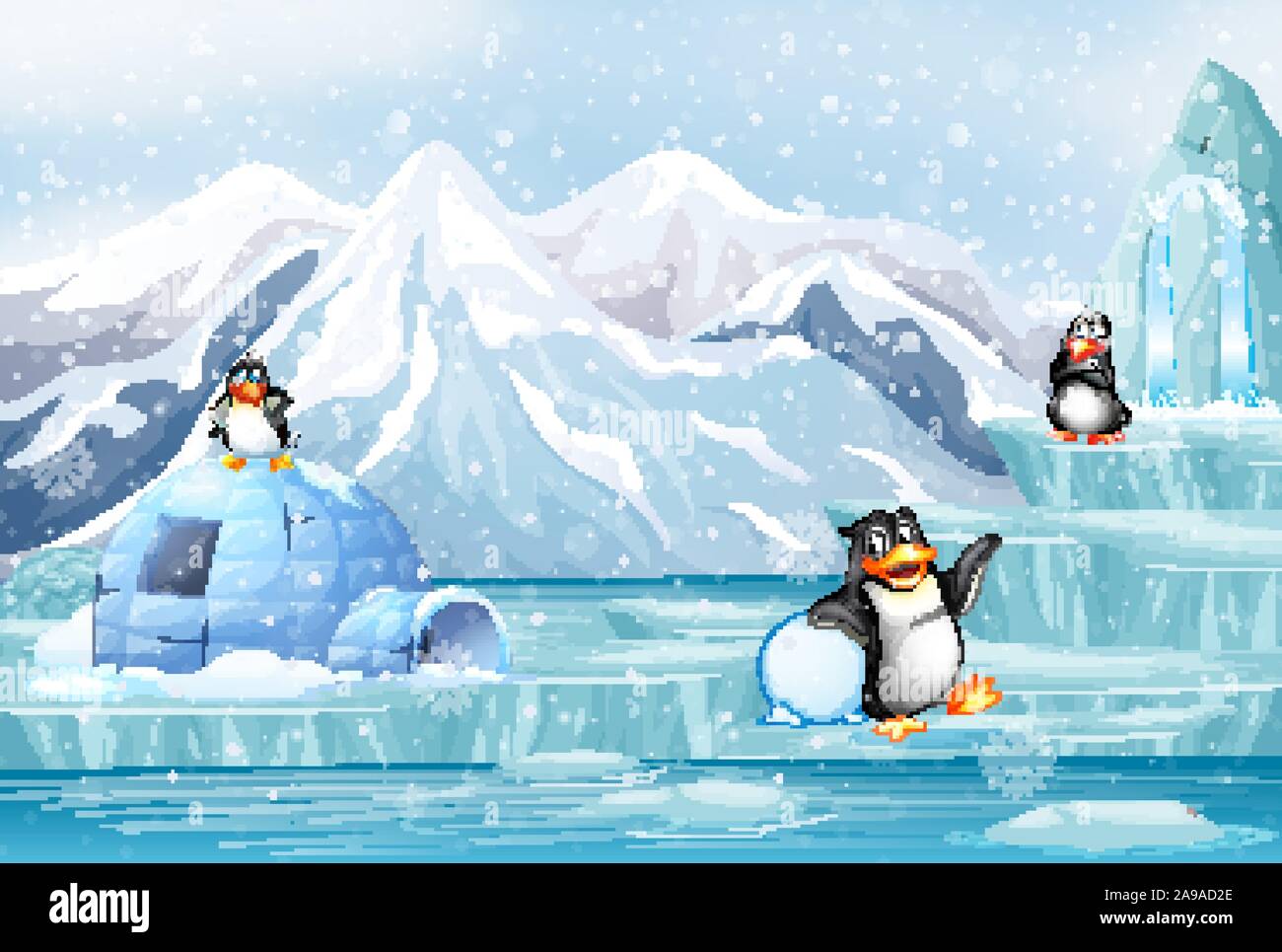 Scene with penguins in the snow illustration Stock Vector Image & Art ...