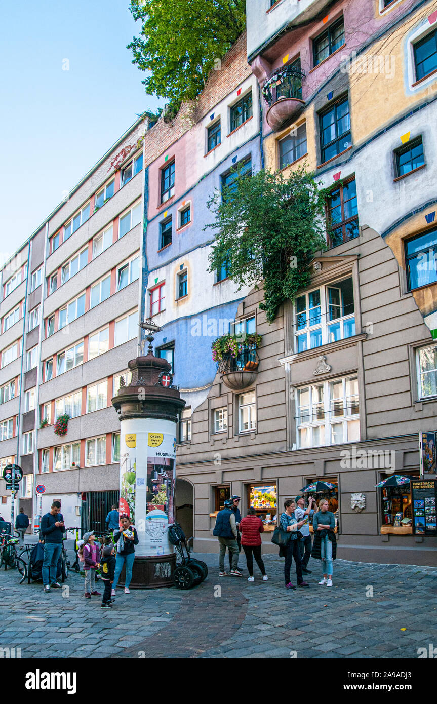 Facade of the Hundertwasserhaus, Vienna, Austria Stock Photo