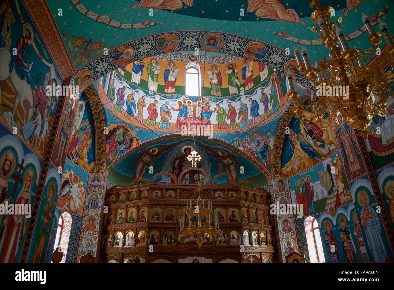 Interior of Orthodox church in Transylvania Stock Photo