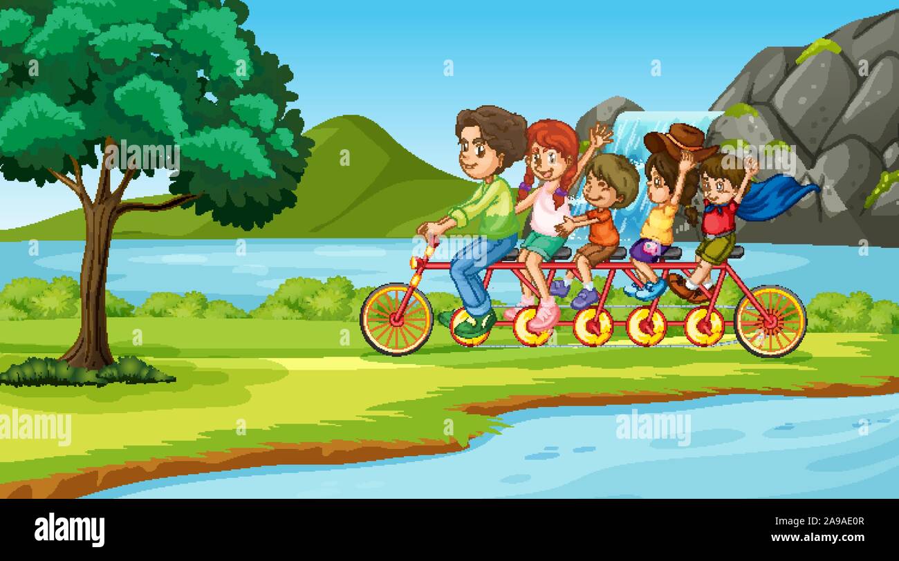 Scene with family on tandem bike illustration Stock Vector Image & Art