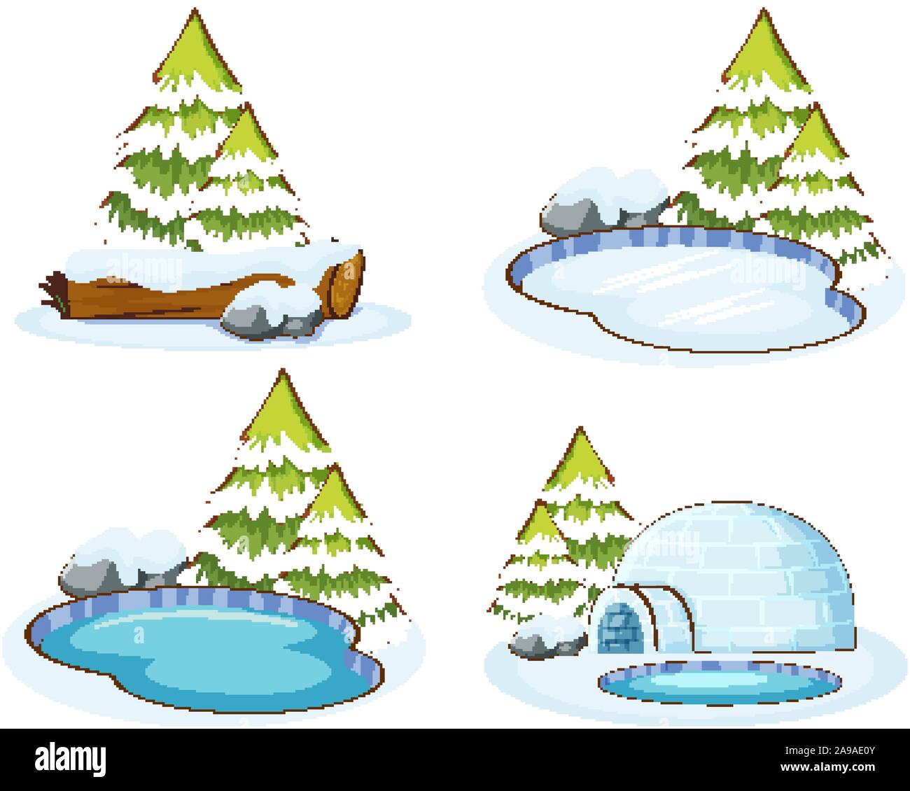 Set of four scenes with pine tree illustration Stock Vector Image & Art ...