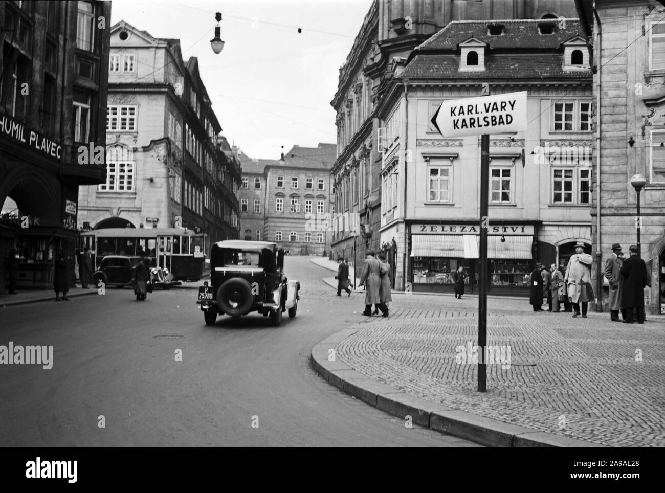Original caption: Also in Prague one begins to write the signs in German and Czech, 1930s Stock Photo