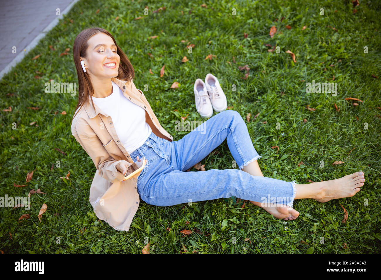 Beautiful woman being happy on her day off Stock Photo