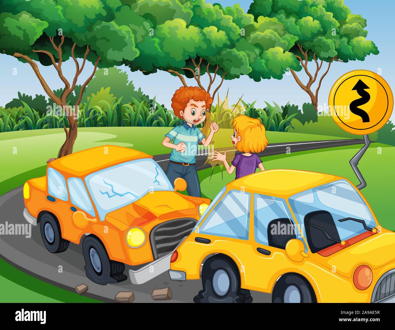 Accident scene with people and car crash illustration Stock Vector Image &  Art - Alamy
