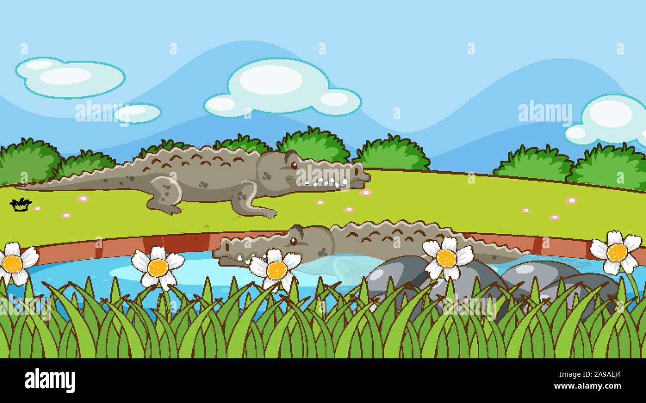 Scene with crocodiles in the river illustration Stock Vector Image ...