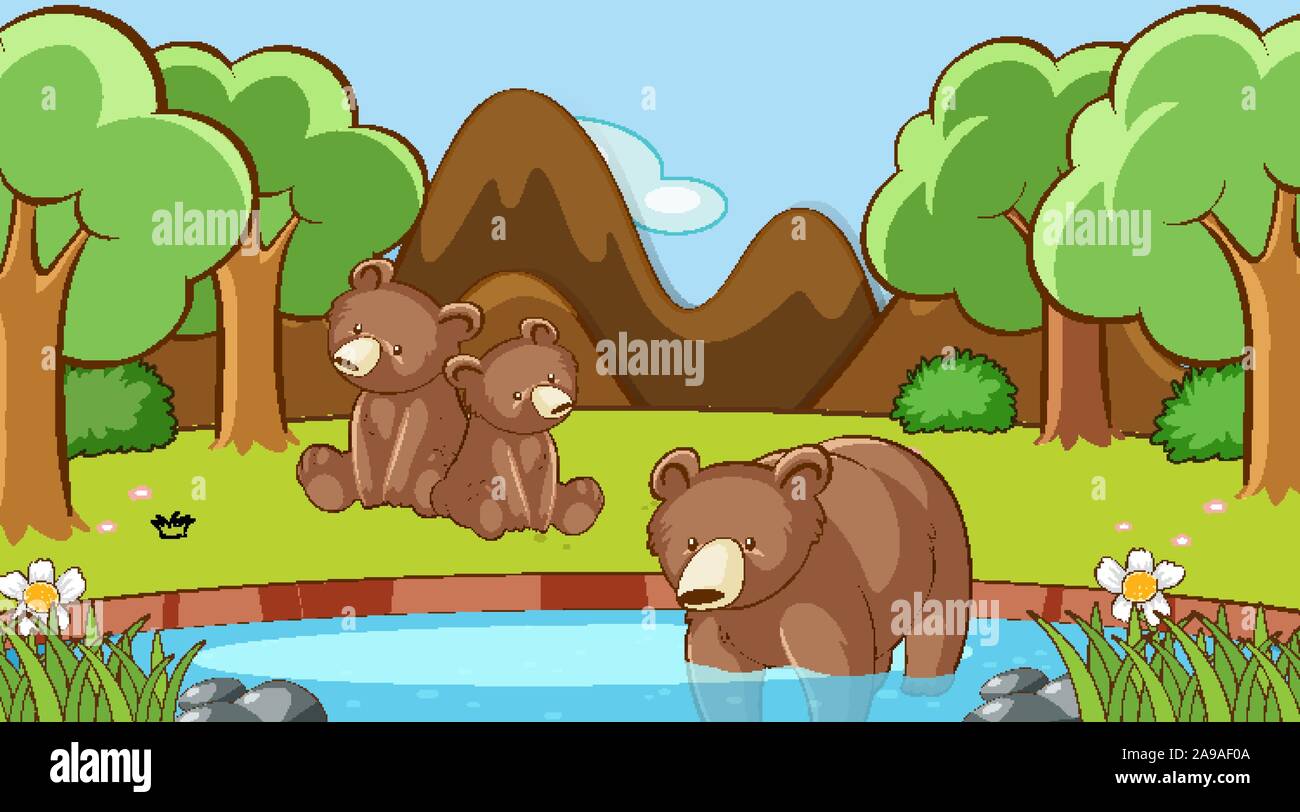 Scene with bears in the forest illustration Stock Vector Image & Art ...