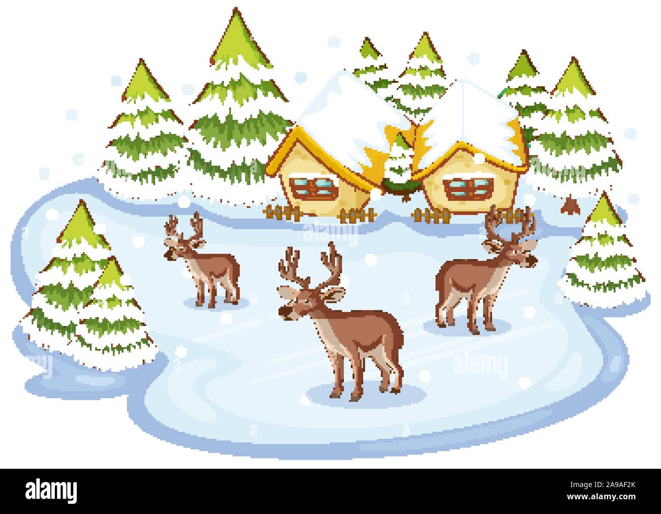 Scene with deers in winter illustration Stock Vector Image & Art - Alamy