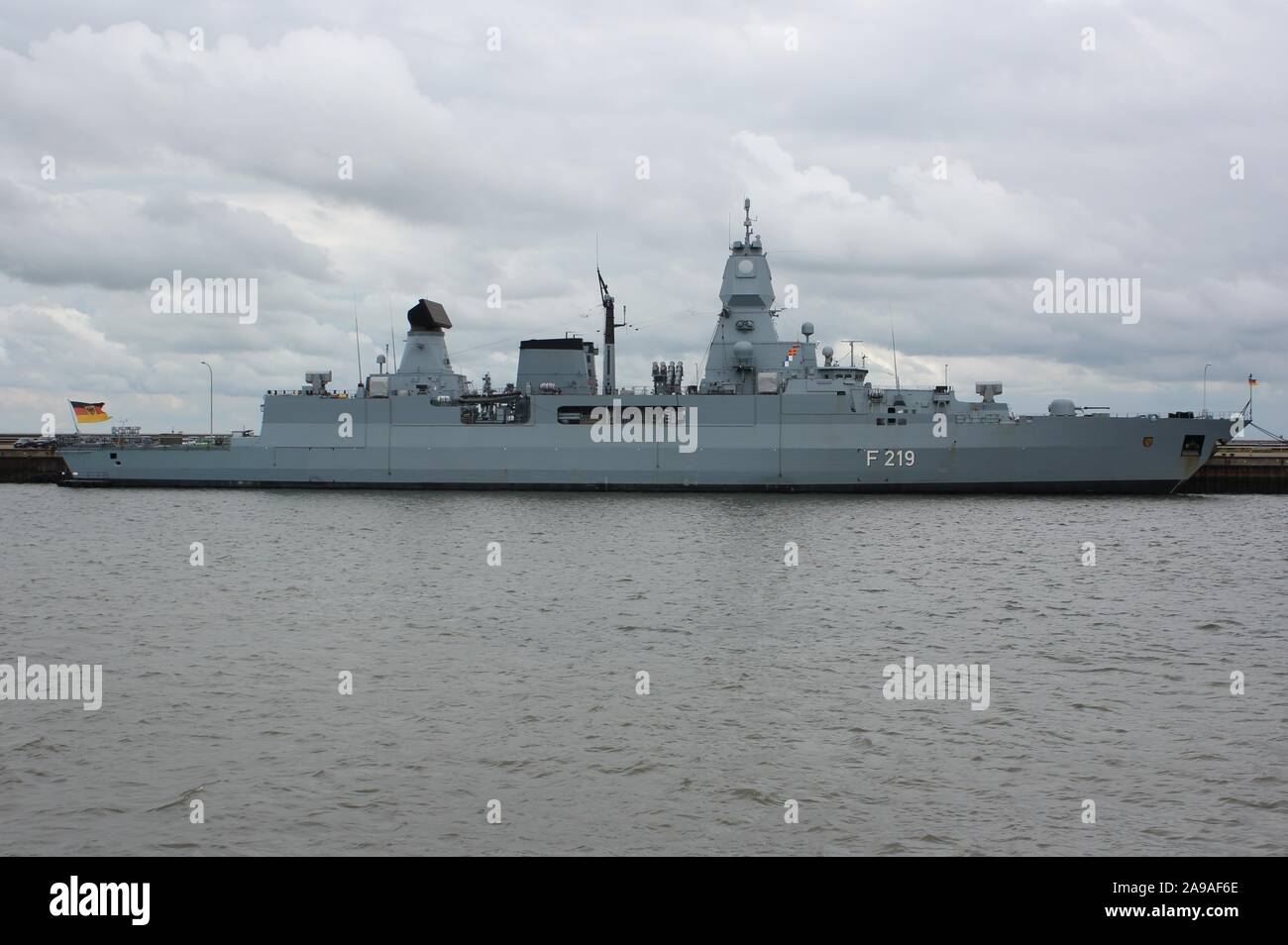 German Frigate F 219 SACHSEN moored at Wilhelmshaven Naval Base, Germany Stock Photo