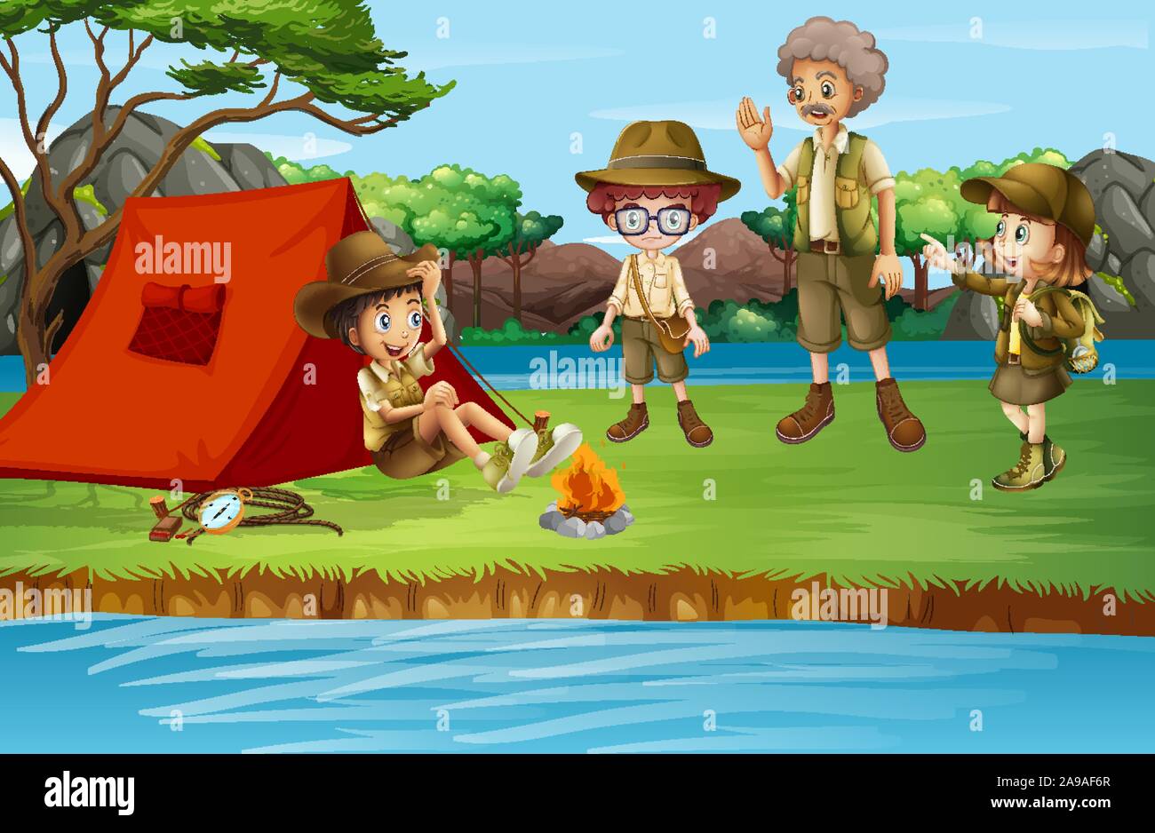 Scene with people camping in the park illustration Stock Vector Image ...