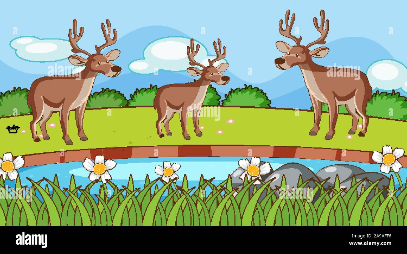 Scene with three deers in the park illustration Stock Vector Image ...