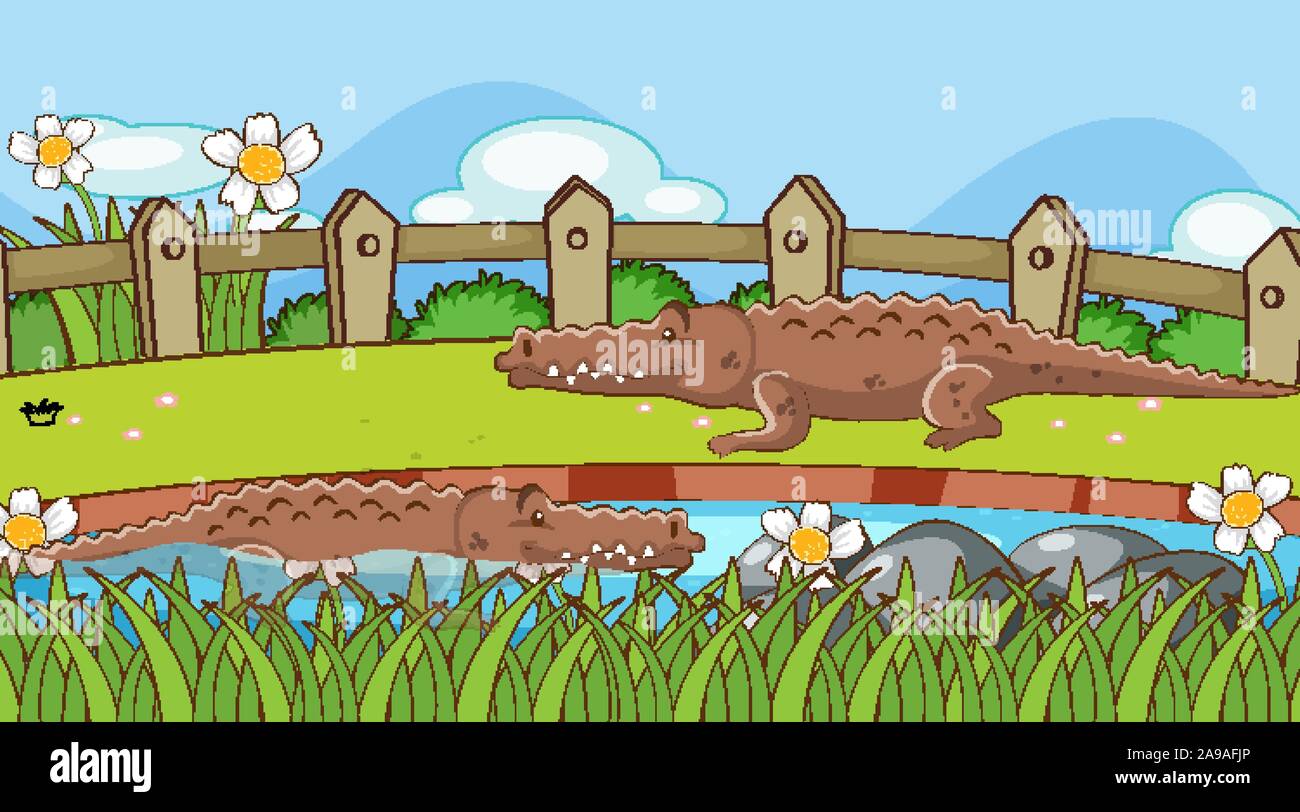 Scene with crocodiles in the park illustration Stock Vector Image & Art ...