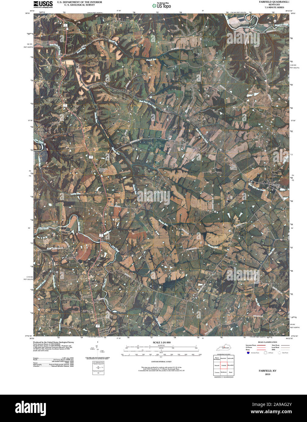 USGS TOPO Map Kentucky KY Fairfield 20100324 TM Stock Photo