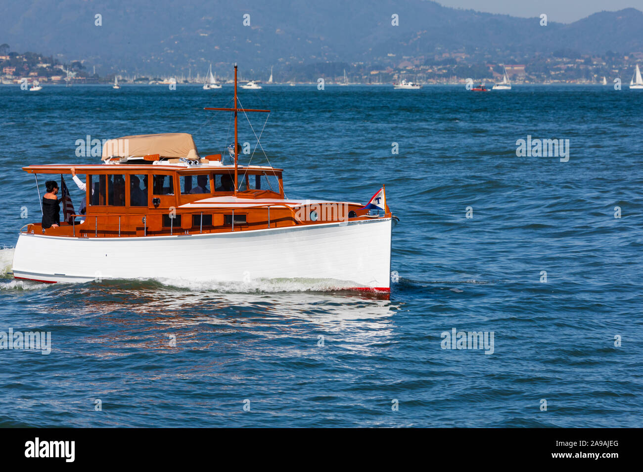 Classic old motorboat “Merganser” San Francisco Bay, California, United States of America. USA Stock Photo