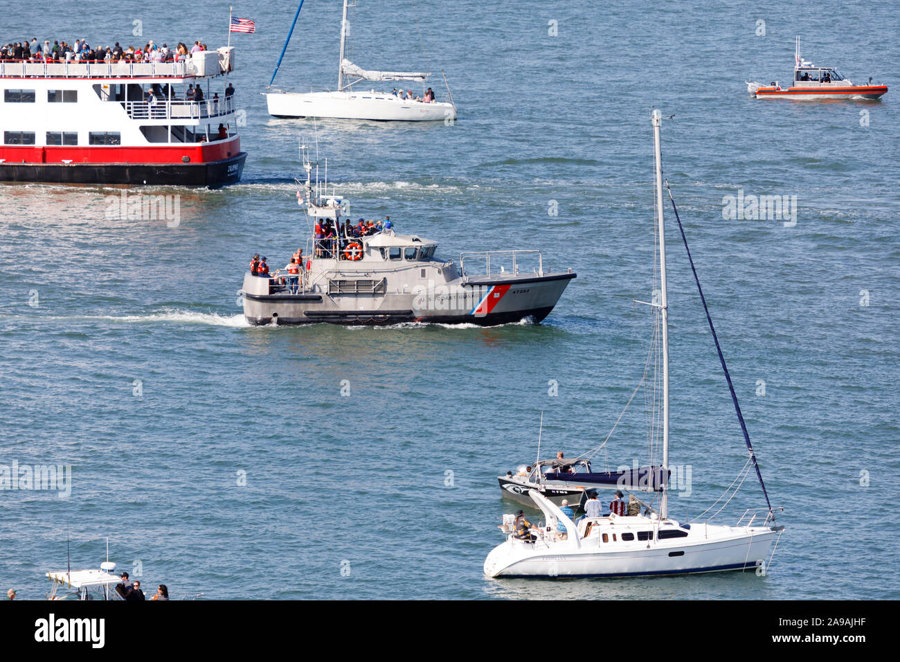 USCG Motor Lifeboat 47292, cruises through San Francisco Bay during Fleet Week 2019. California, United States of America. USA Stock Photo