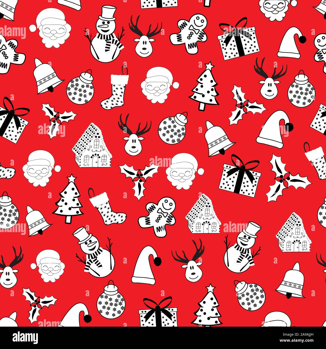 Cute hand drawn Christmas motifs seamless pattern background.  Stock Vector