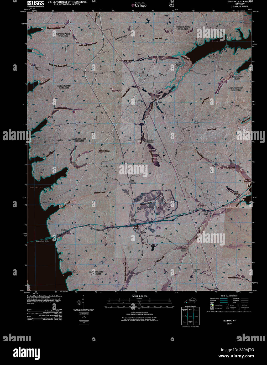 USGS TOPO Map Kentucky KY Fenton 20101116 TM Inverted Stock Photo