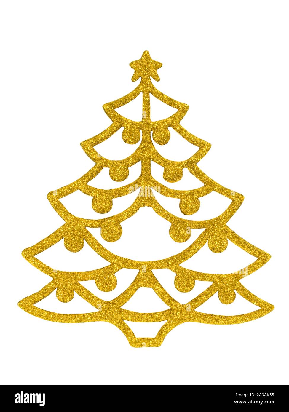 Golden Christmas tree isolated on white background Stock Photo