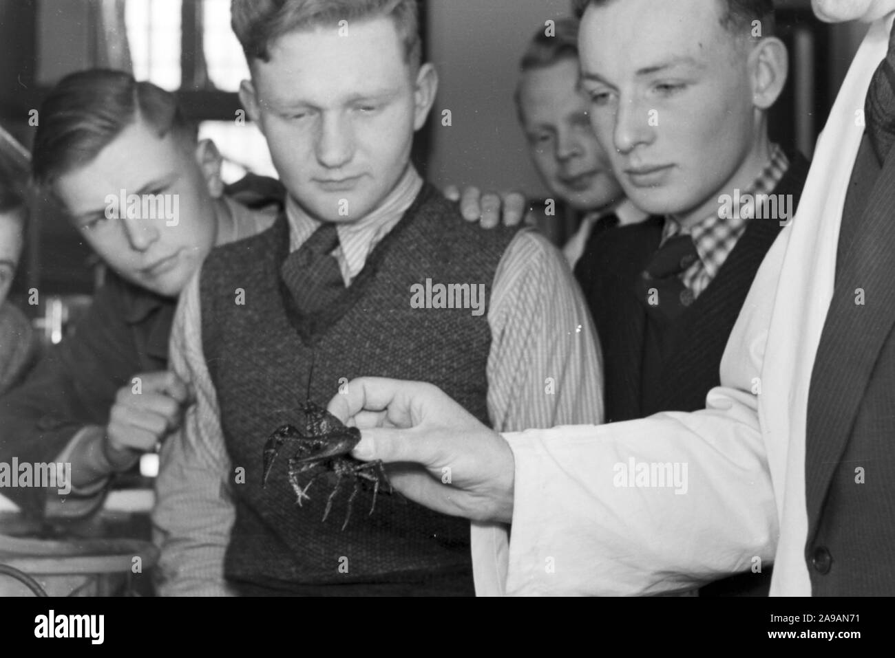 Fishery engineers doing a tutorial at the Reichsanstalt fuer Fischerei in Berlin, Germany 1930s. Stock Photo