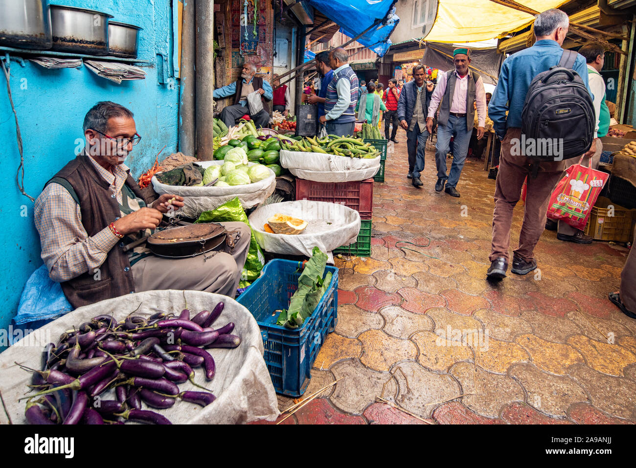 Sabzi mandi, or vegetable market, Shimla, Himachal Pradesh Stock Photo