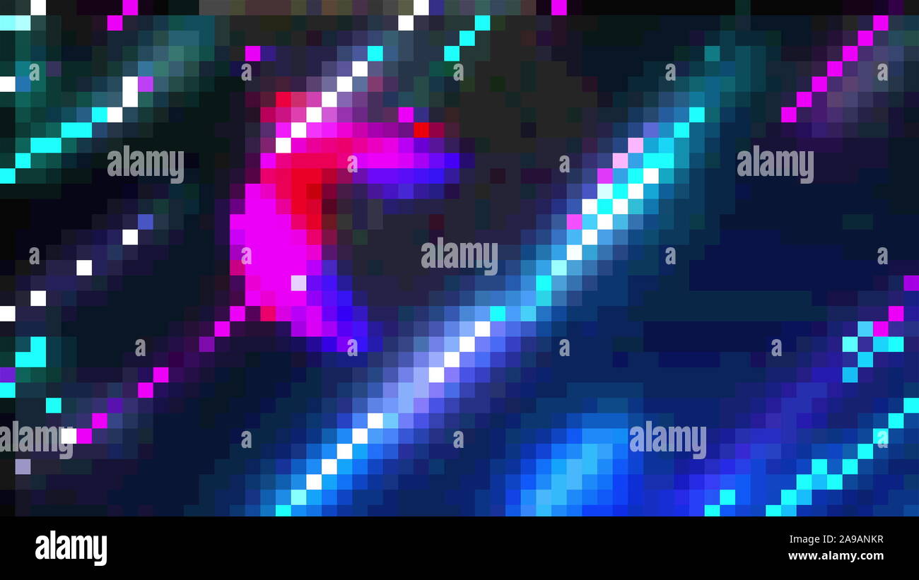 Computer generated 8 bit effect, colorful pixelated backdrop, 3d