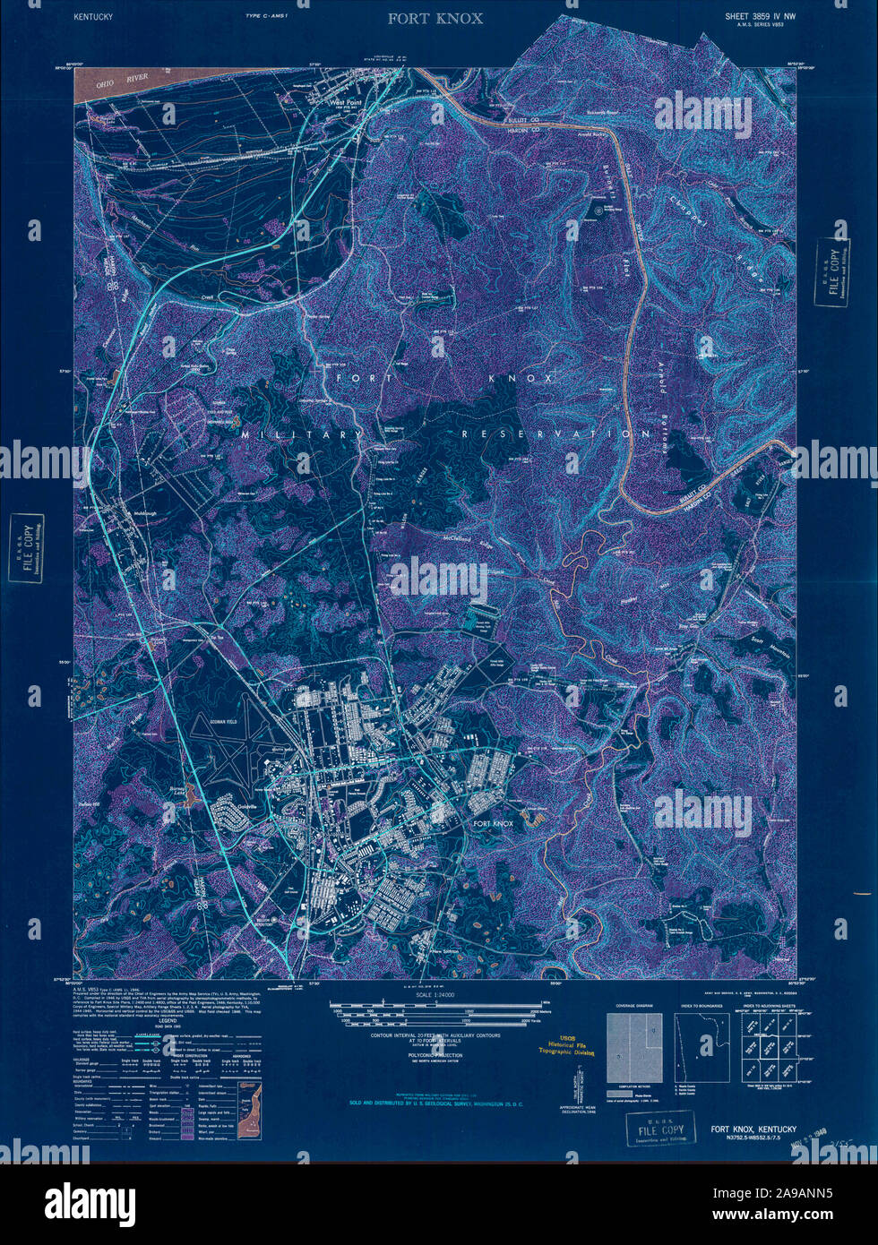 USGS TOPO Map Kentucky KY Fort Knox 803531 1946 24000 Inverted Stock ...