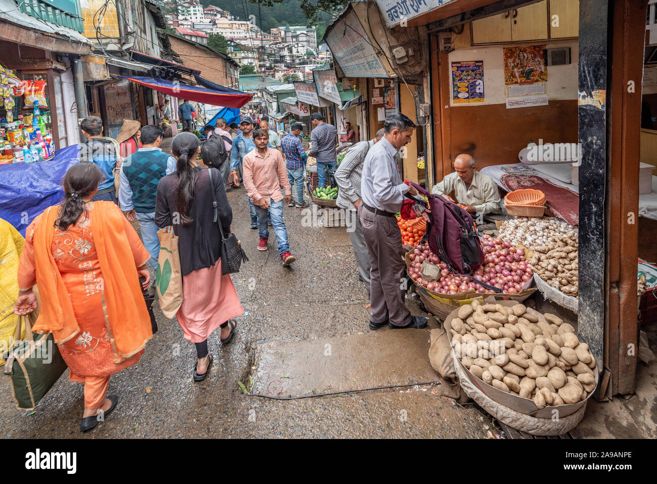 Sabzi mandi, or vegetable market, Shimla, Himachal Pradesh Stock Photo
