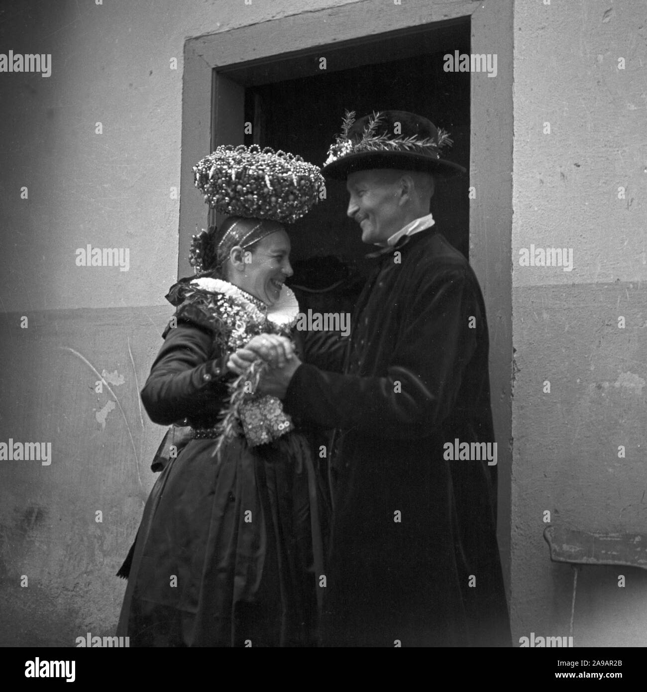 Visiting a rural wedding at Gutach in the Breisgau region, Germany 1930s. Stock Photo