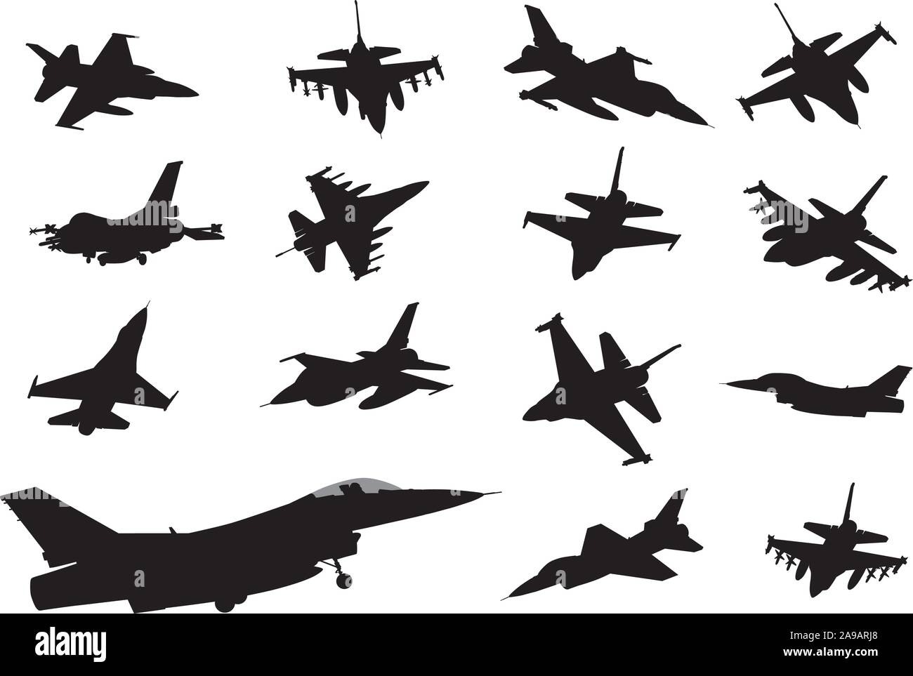 Military aircraft collection. Vector silhouettes Stock Vector