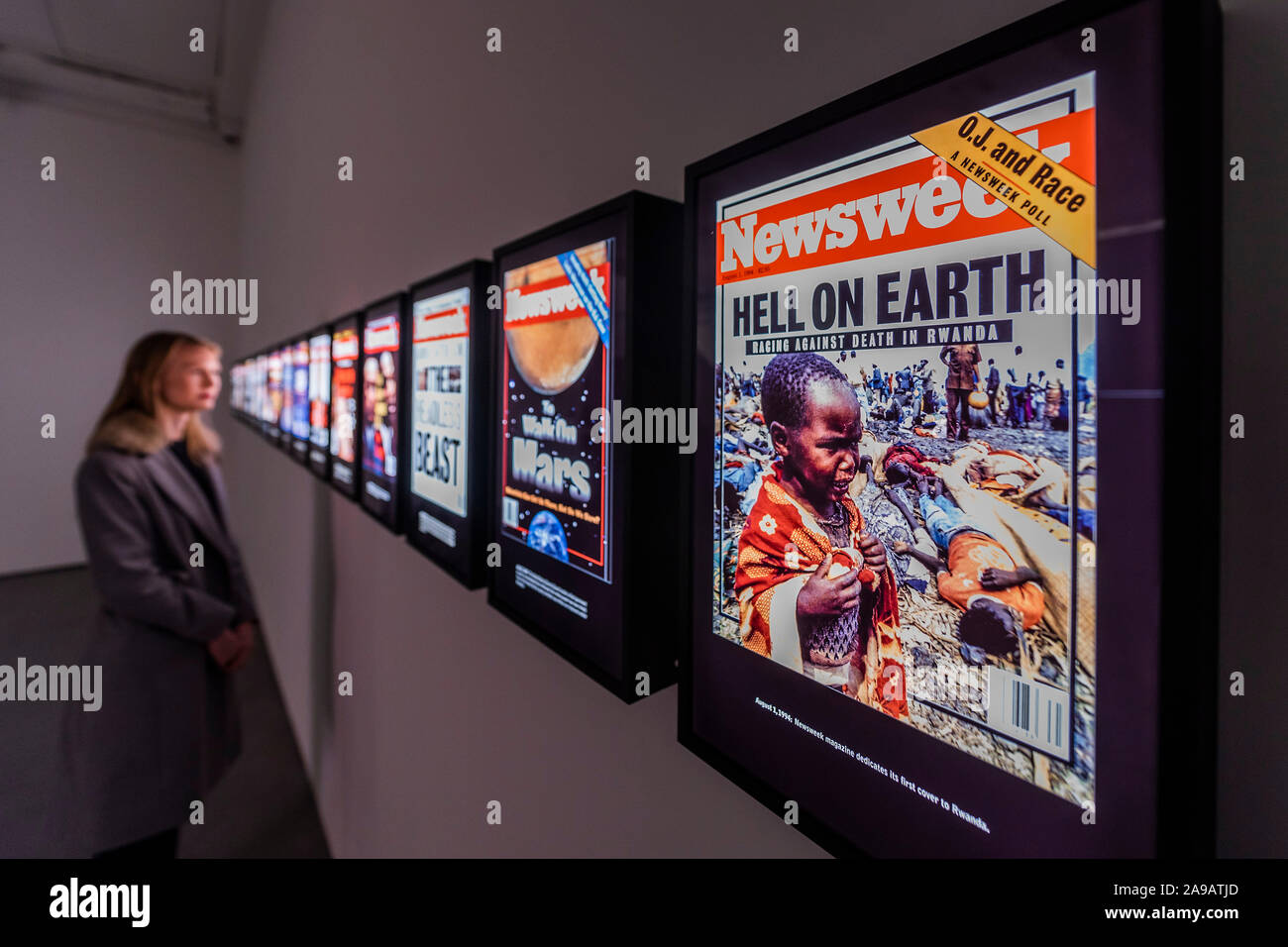The Rwanda Project London, UK. 14th Nov, 2019. Covers of Newsweek which ignored teh ...