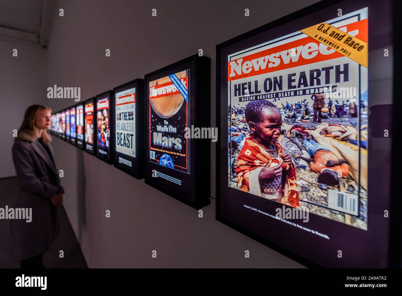 The Rwanda Project London, UK. 14th Nov, 2019. Covers of Newsweek which ignored teh ...