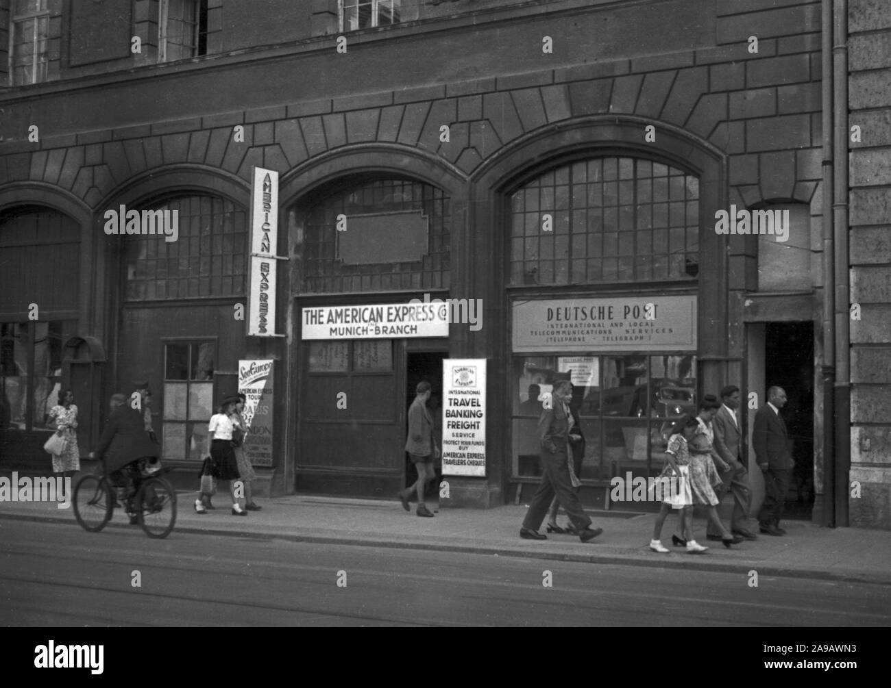 American Express Munich branch office and post office at Minich, Germany 1940s. Stock Photo