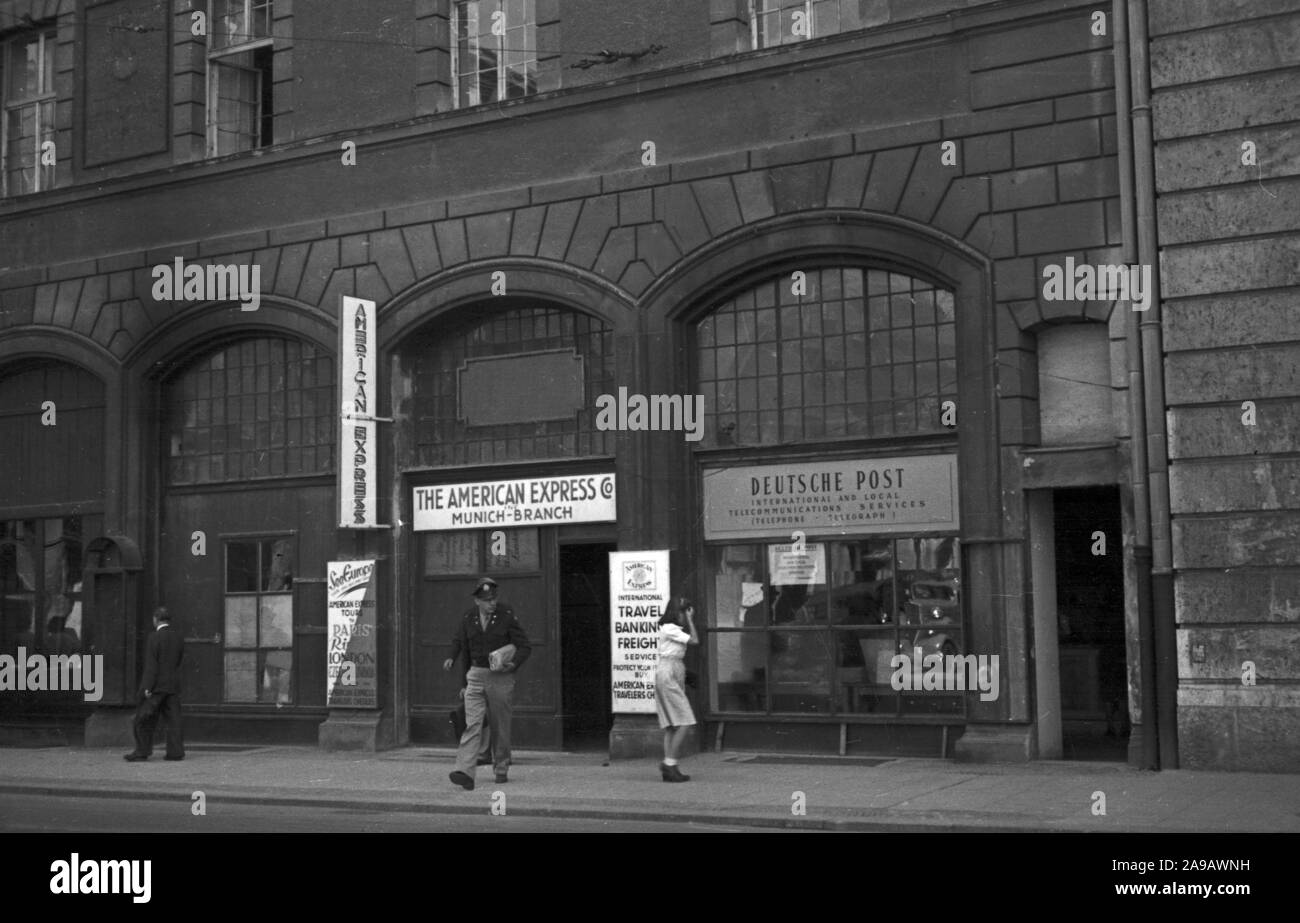 American Express Munich branch office and post office at Minich, Germany 1940s. Stock Photo