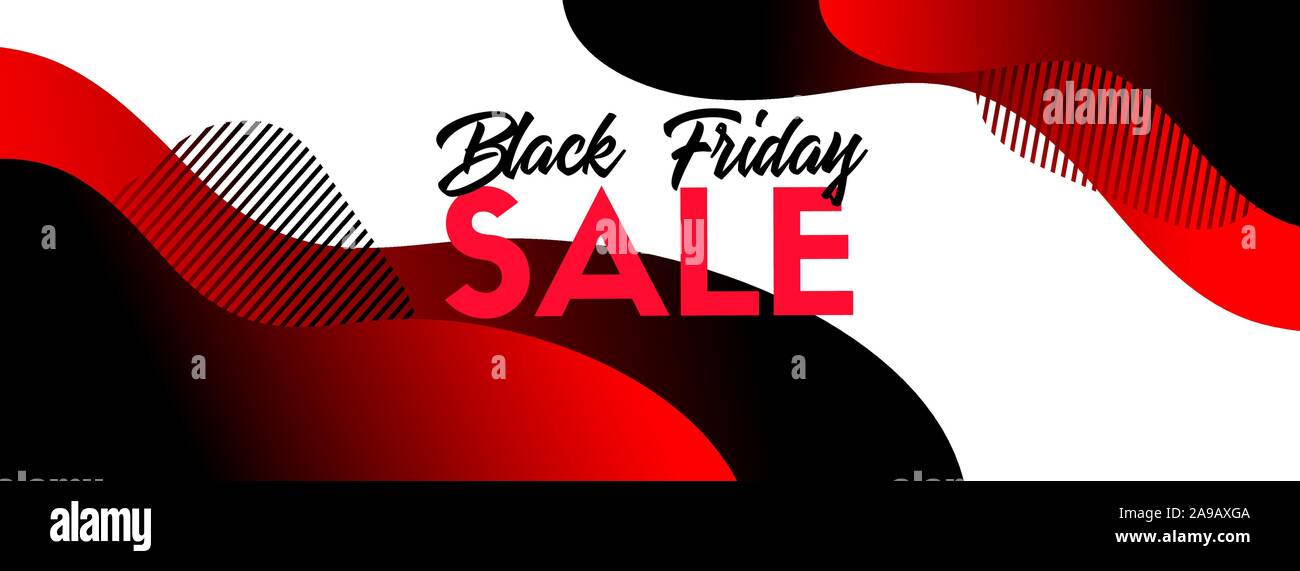 Black friday sale. Vector banner template. Abstract liquid fluid trendy horizontal background. Discount promotion Stock Vector
