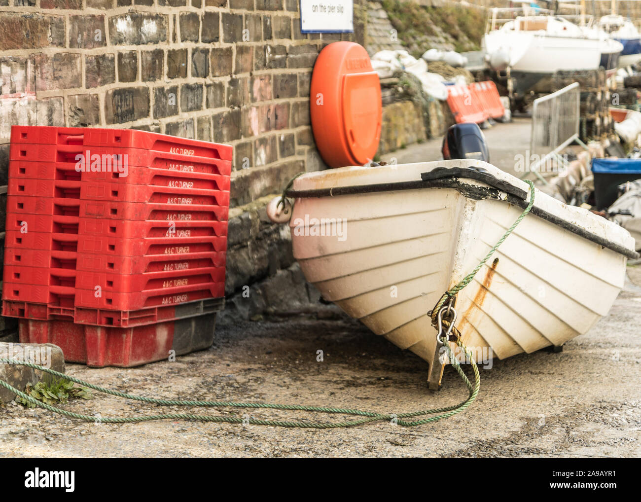 Fishing boat at New Quay, West Wales Stock Photo Alamy