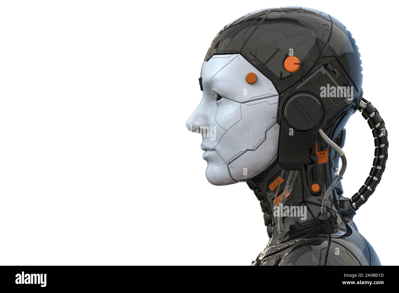Robot woman, sci-fi android female artificial intelligence 3d render background Stock Photo