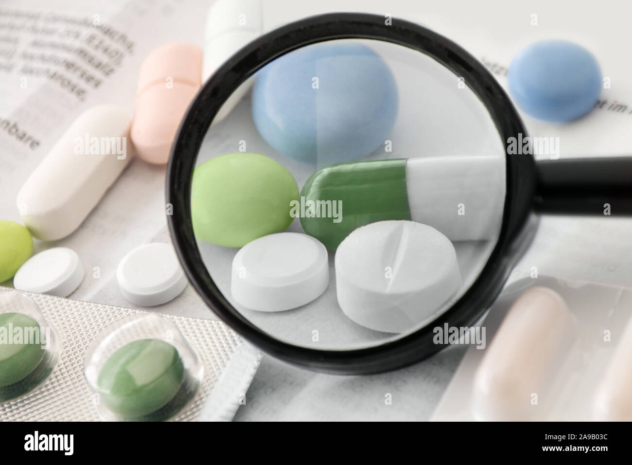 Medicaments and German package insert Stock Photo