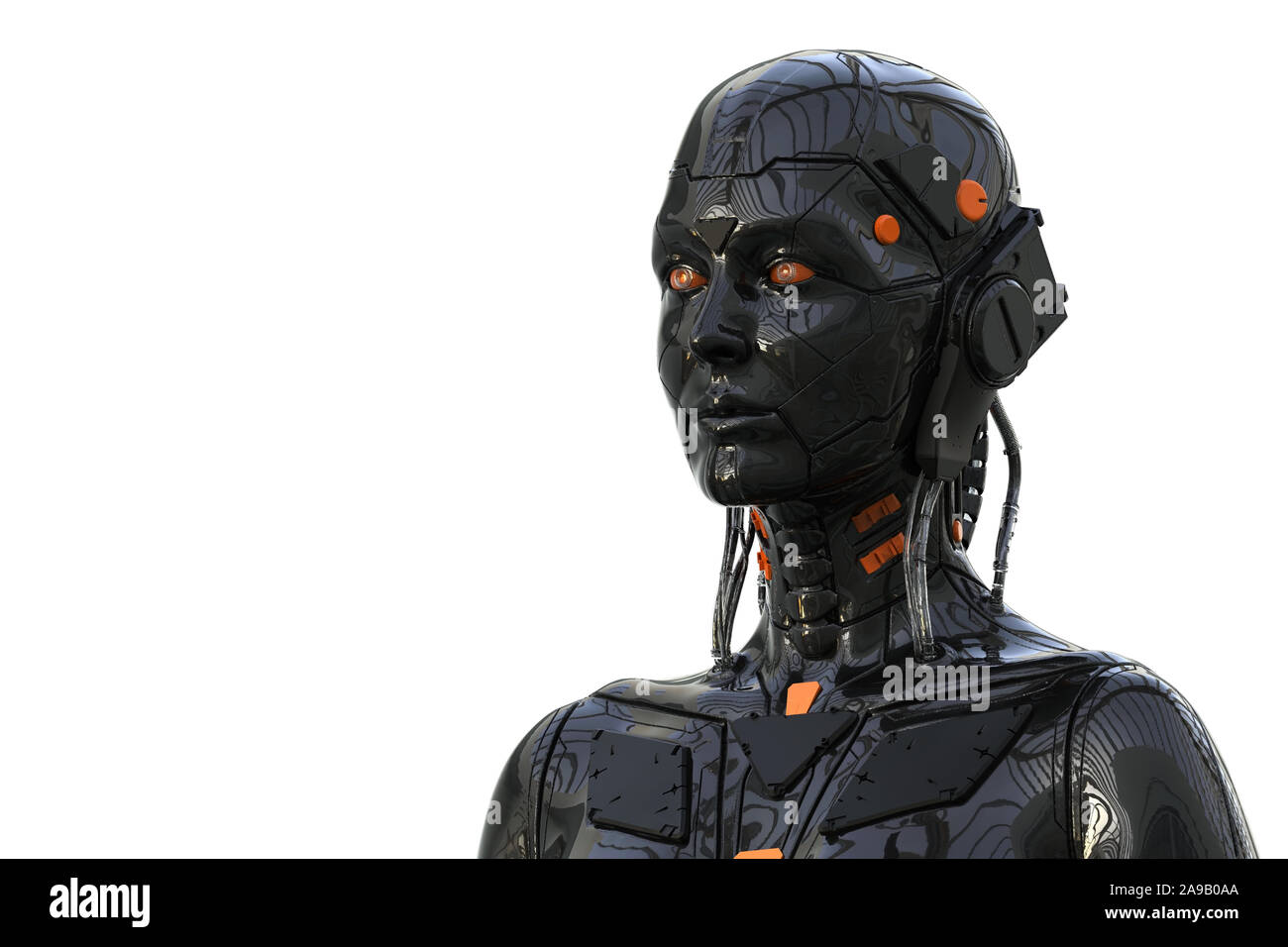 Robot woman, sci-fi android female artificial intelligence 3d render background Stock Photo