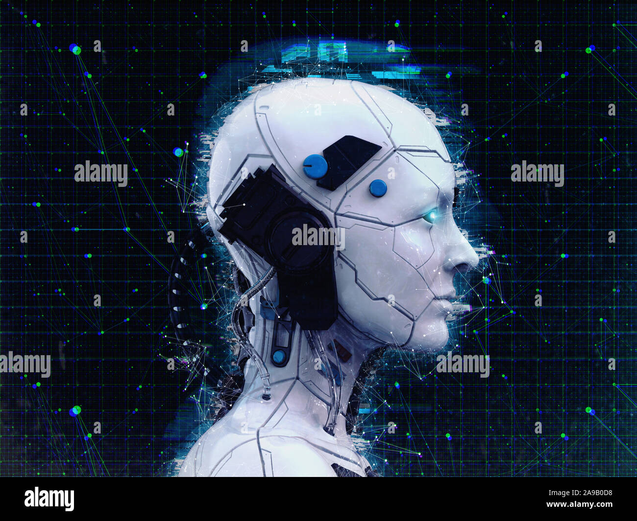 Technology Robot sci-fi woman Cyborg android background -Humanoid  Artificial intelligence wallpaper-3D render Stock Photo - Alamy