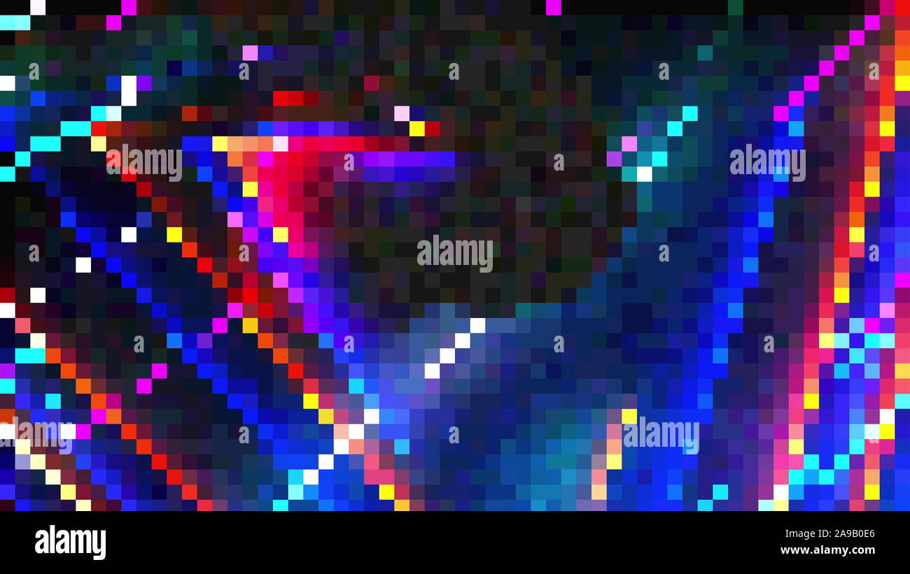 Computer generated 8 bit effect, colorful pixelated backdrop, 3d