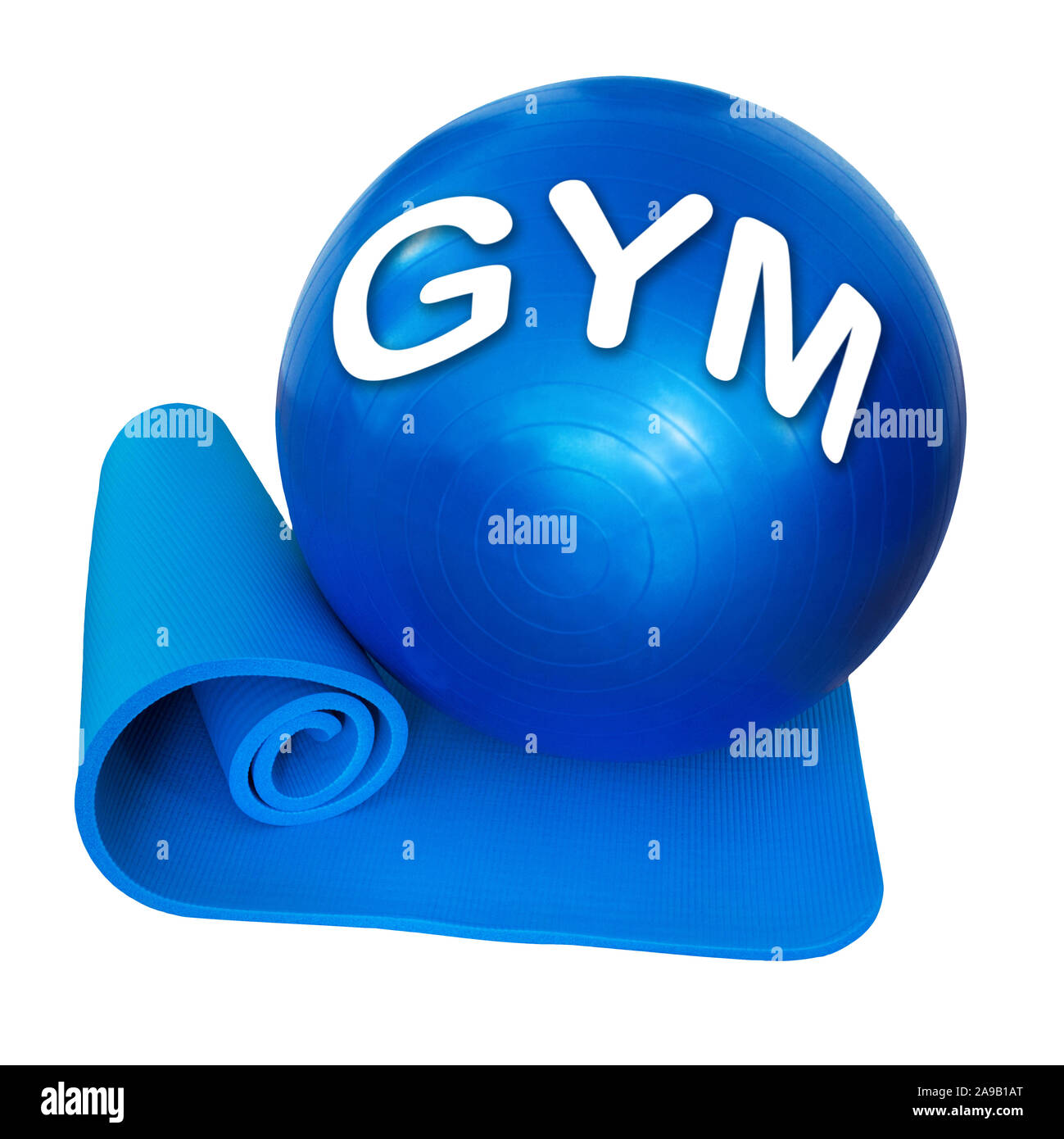 Training mat and gym ball isolated against white background Stock Photo