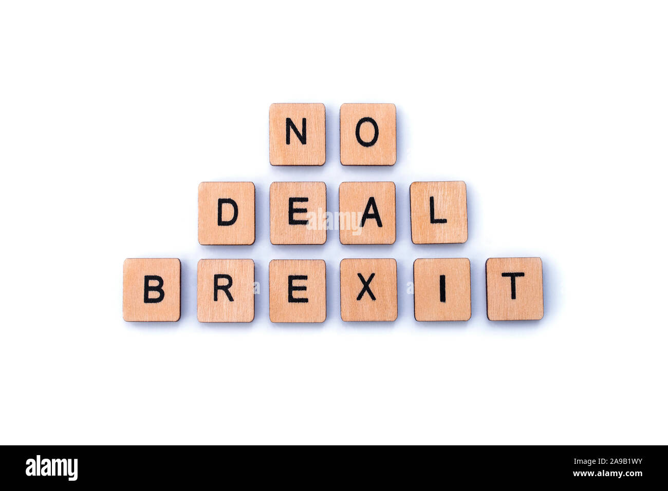 NO DEAL BREXIT, spelt out with wooden letter tiles. Stock Photo