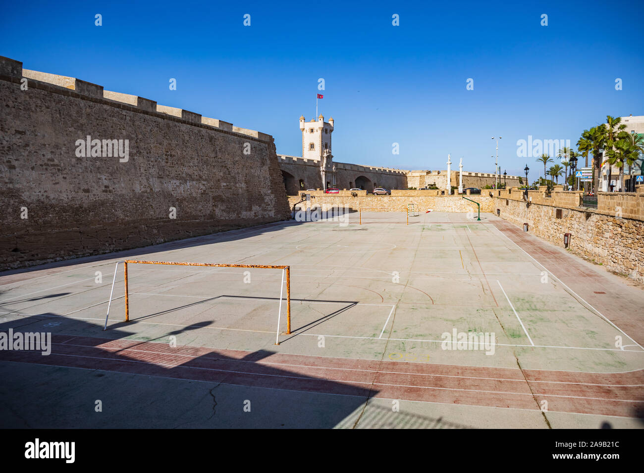 CADIZ, SPAIN - CIRCA NOVEMBER, 2019:  The Puertas de Tierra gate and townwall of Cadiz in Andalusia, Spain Stock Photo