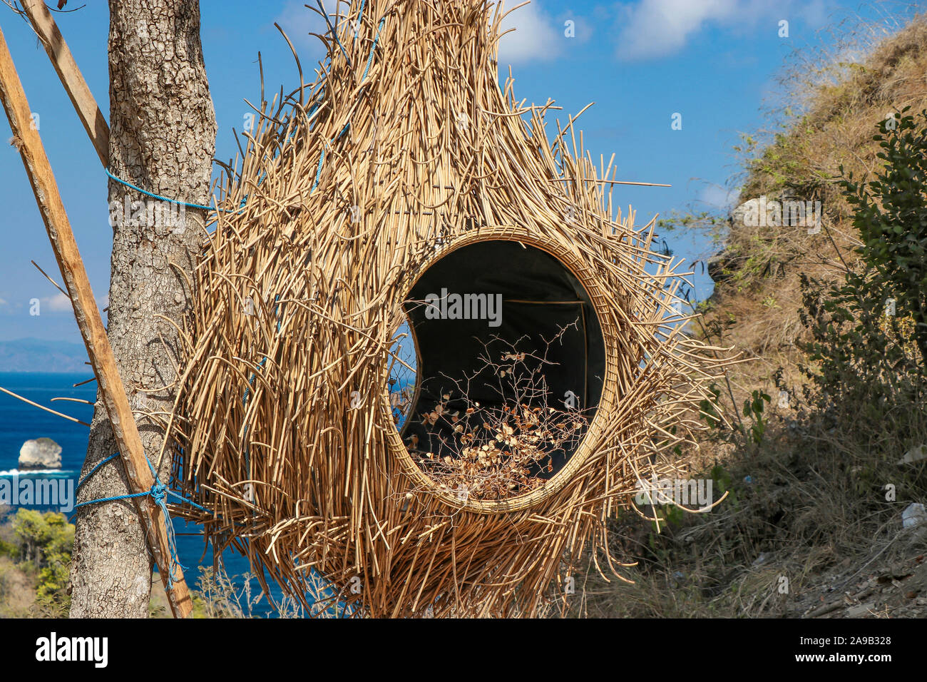Bird's nest from straw, tourist photo area on the island of Nusa Penida
